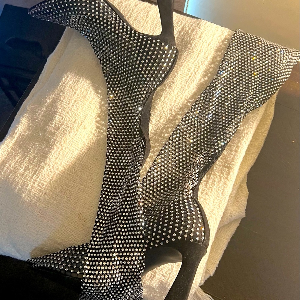 Steve Madden Black Sapphire Rhinestones over the knee boots.